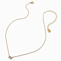 Gold-tone Cubic Zirconia Rectangular Pendant Necklace
