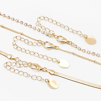 Gold Beaded, Rhinestone & Snake Chain Necklaces - 3 Pack 