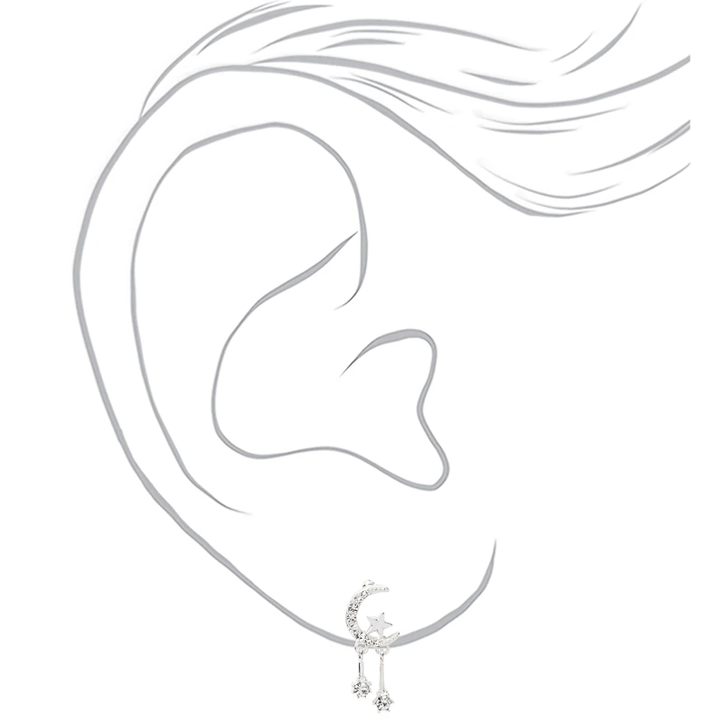Silver-tone Celestial 1" Drop Earrings
