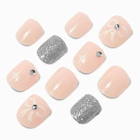 Claire's Club Glitter Gemstone Bow Press On Vegan Faux Nail Set - 10 Pack