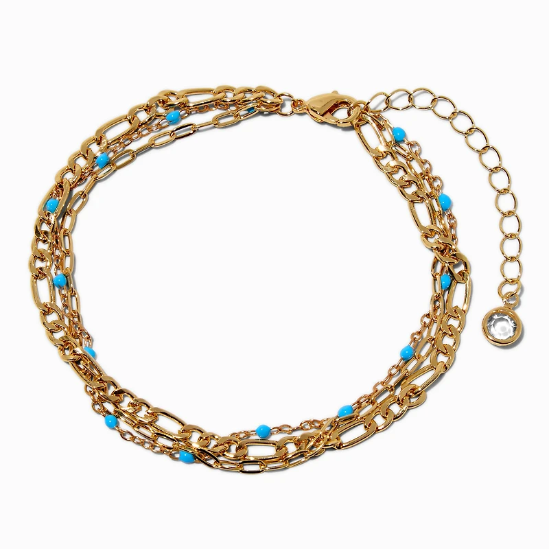 Gold-tone Turquoise Multi-Strand Chain Anklet