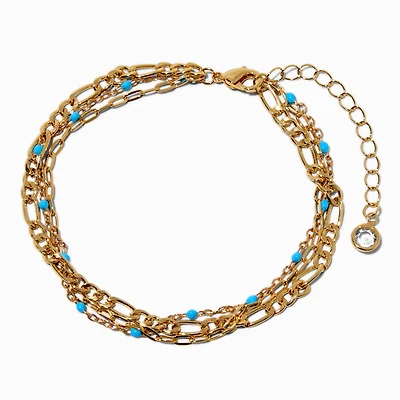 Gold-tone Turquoise Multi-Strand Chain Anklet
