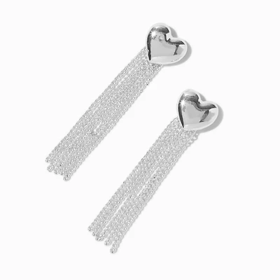 Silver-tone Heart Fringe Drop Earrings