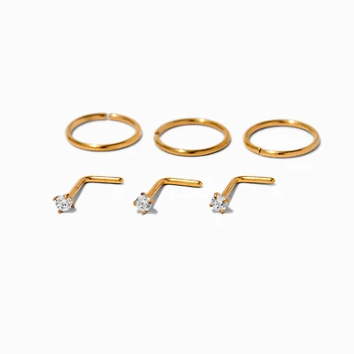 20G Gold-tone Titanium Cubic Zirconia Studs & Hoops - 6 Pack