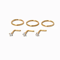 20G Gold-tone Titanium Cubic Zirconia Studs & Hoops - 6 Pack