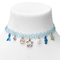 Sea Creature Blue Tattoo Choker Necklace