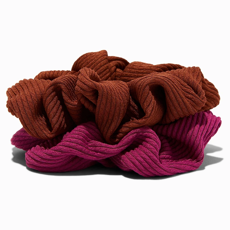 Brown & Berry Ribbed Hair Scrunchies - 2 Pack