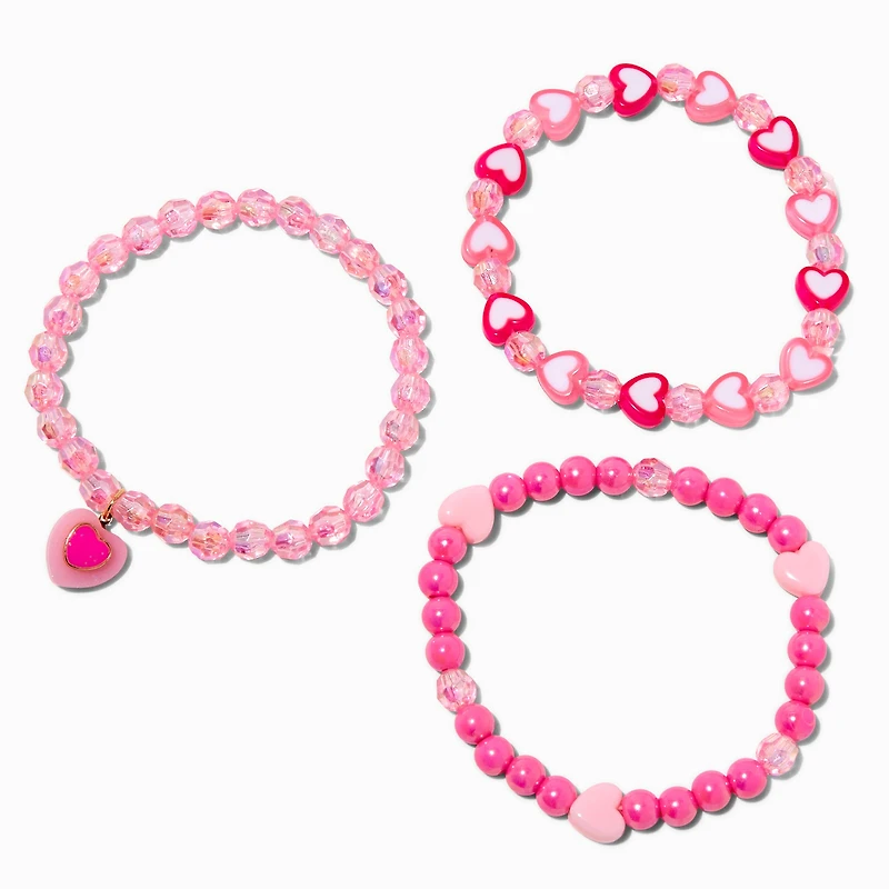 Pink Heart Stretch Bracelets - 3 Pack