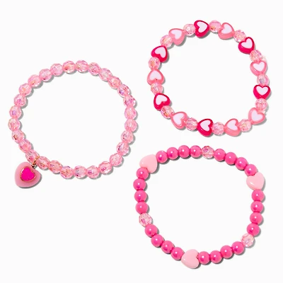 Pink Heart Stretch Bracelets - 3 Pack