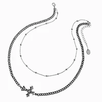 Silver-tone Sideways Cross Multi-Strand Necklace