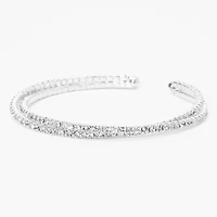Silver-tone Criss Cross Rhinestone Slim Cuff Bracelet