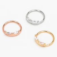 20G Mixed Metal Stainless Steel Cubic Zirconia Oval Hoop Nose Rings - 3 Pack
