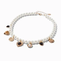 Gold-tone & Pearl Charm Necklace 