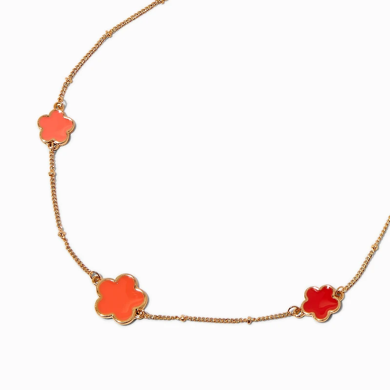 Coral Ombré Clover Link Chain Necklace