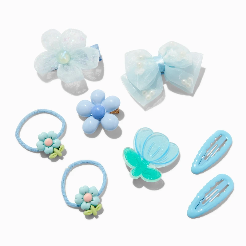Claire's Club Blue Daisy Mixed Hair Clip Set - 8 Pack