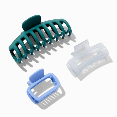 Mixed Green Rectangular Hair Claws - 3 Pack