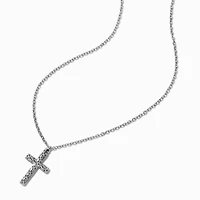 Silver-tone Pavé Cross Pendant Necklace
