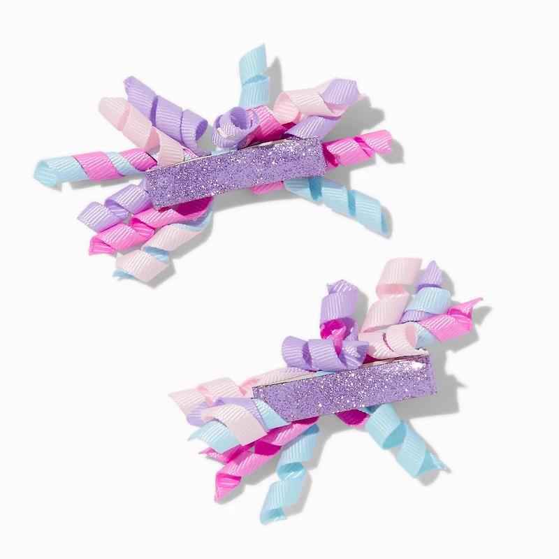 Claire's Club & Purple Curly Ribbon Hair Clips