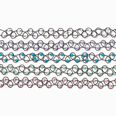 Black Tattoo Pastel Beaded Choker Necklaces - 5 Pack