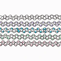 Black Tattoo Pastel Beaded Choker Necklaces - 5 Pack