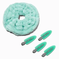 Mint Green Scrunchie & No-Crease Hair Clip Makeup Bag Set