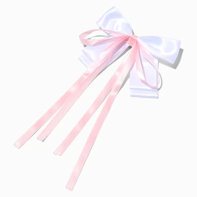 Claire's Club Pink Ribbon White Hair Bow Clip
