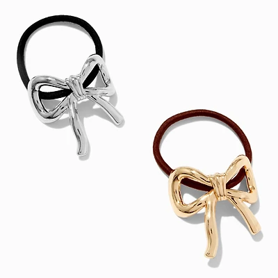 Mixed Metal Bow Hair Ties - 2 Pack