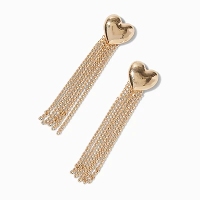 Gold-tone Heart Fringe Drop Earrings