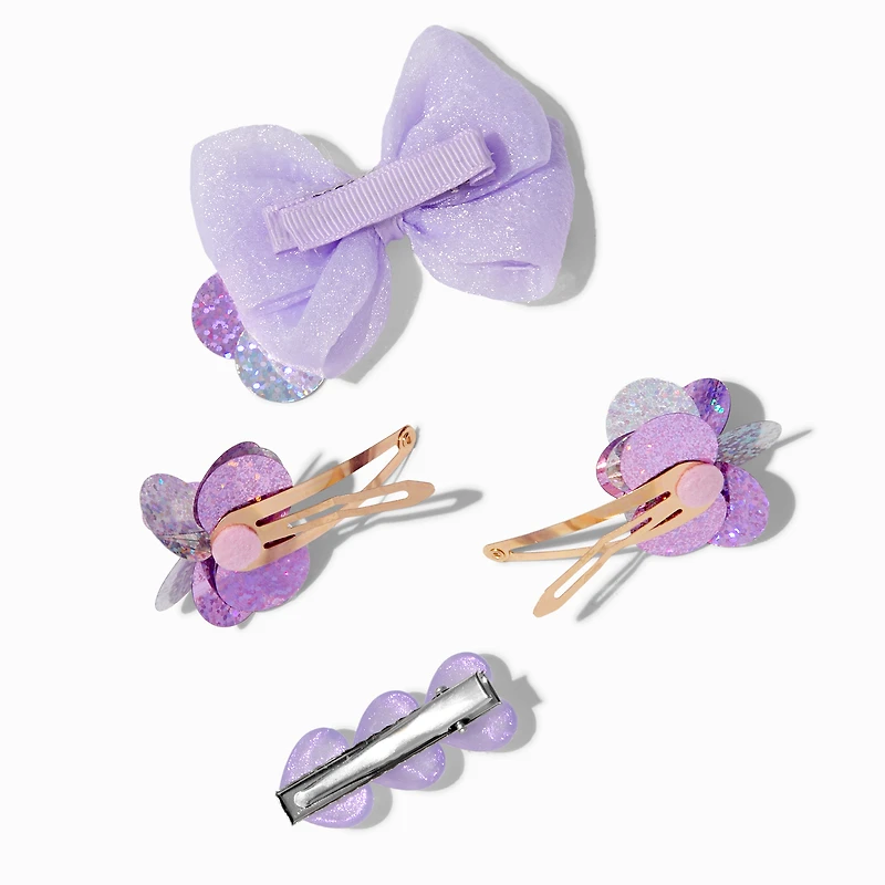 Claire's Club Purple Paillette Mixed Hair Clips Set - 4 Pack