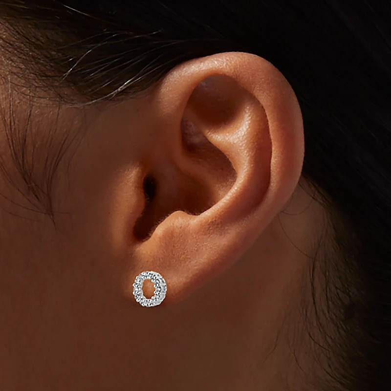 Silver-tone Cubic Zirconia Circle Pendant Necklace & Stud Earrings Set