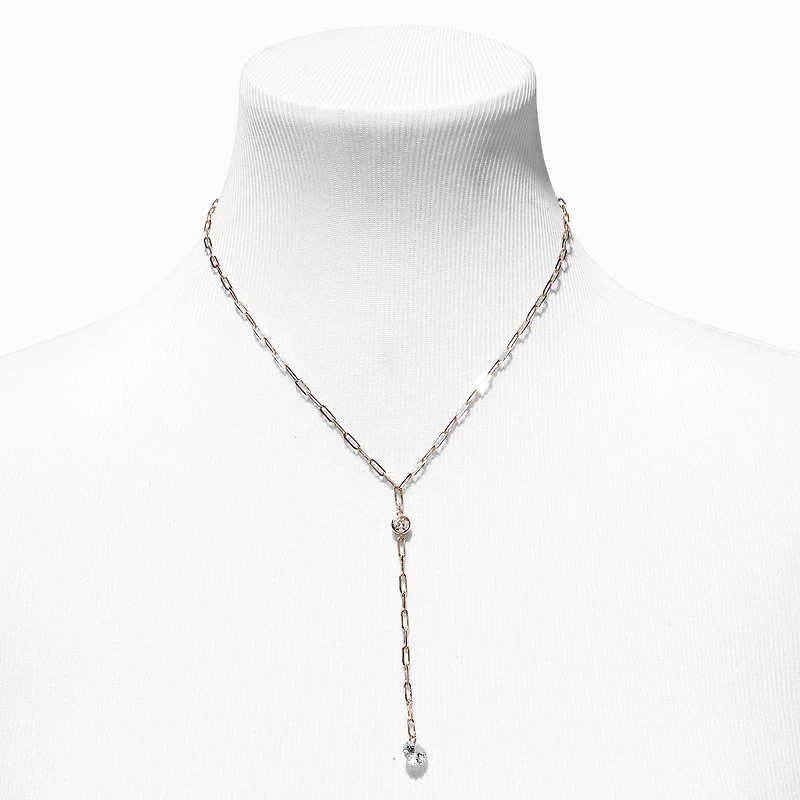 Gold Paperclip Cubic Zirconia Y-Neck Necklace