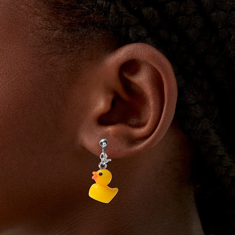 Yellow Rubber Ducky Drop Clip-On Earrings