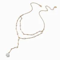 Gold-tone Pearl Y-Neck Multi-Strand Necklace