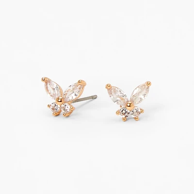 Gold-tone Cubic Zirconia Butterfly Stud Earrings