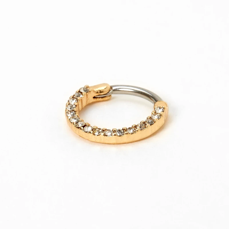 16G Gold-tone Stainless Steel Crystal Hoop Septum Nose Ring
