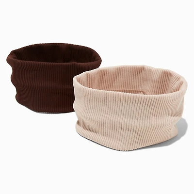 Ivory & Brown Ribbed Headwraps - 2 Pack