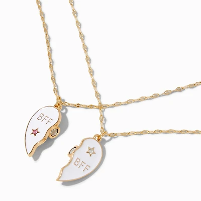 Best Friends White Split-Heart Pendant Necklaces - 2 Pack