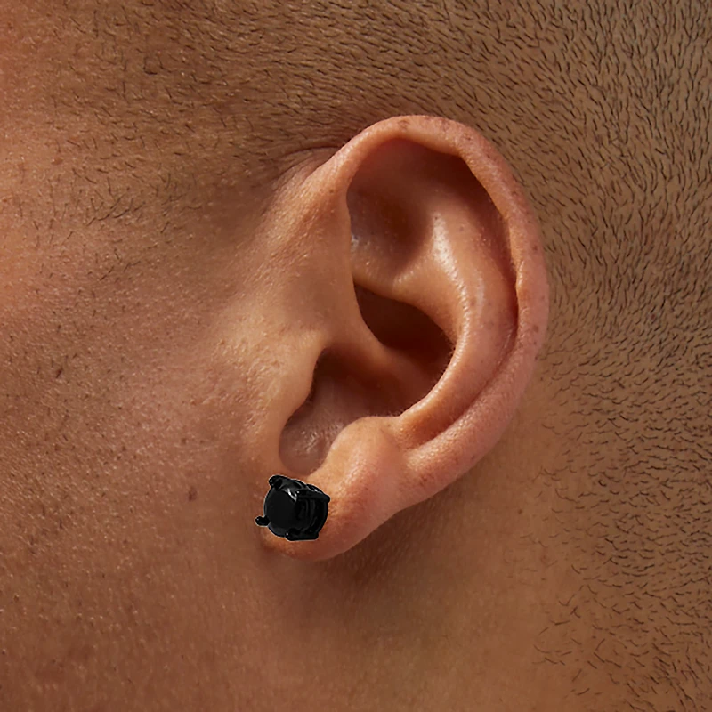 Black Cubic Zirconia 7mm Round Stud Earrings
