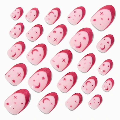 Pink Stars French Tip Stiletto Press On Vegan Faux Nail Set - 24 Pack