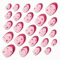 Pink Stars French Tip Stiletto Press On Vegan Faux Nail Set - 24 Pack