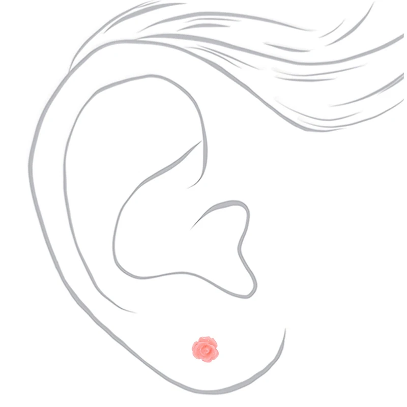 Pink Carved Rose Sterling Silver Post Stud Earrings