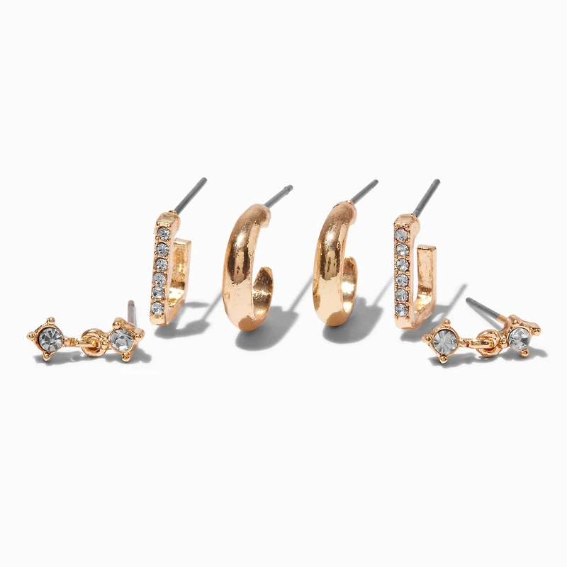 Gold-tone Crystal Earring Stackables Set - 3 Pack