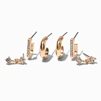 Gold-tone Crystal Earring Stackables Set - 3 Pack
