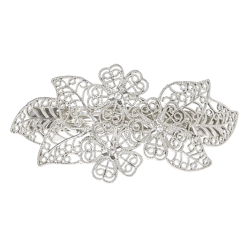 Silver Filigree Leaf Hair Barrette