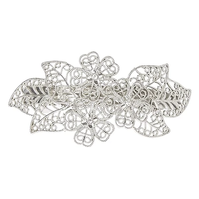 Silver Filigree Leaf Hair Barrette