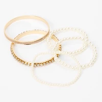 Claire's Club Gold-tone Bangle & Pearl Stretch Bracelet Set - 5 Pack