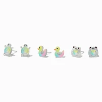 Iridescent Glitter Turtle, Frog, & Duck Stud Earrings - 3 Pack