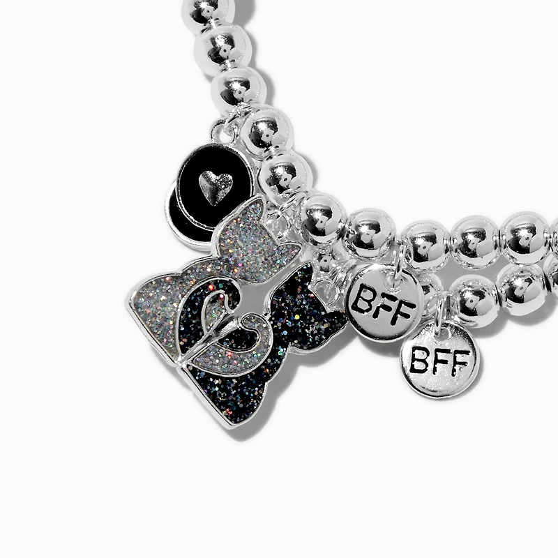 Best Friends Black Glitter Cat Beaded Stretch Bracelets - 2 Pack