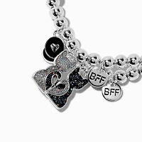 Best Friends Black Glitter Cat Beaded Stretch Bracelets - 2 Pack