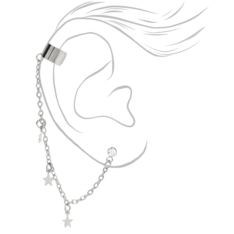 Silver-tone Crystal Star Ear Connector Earrings